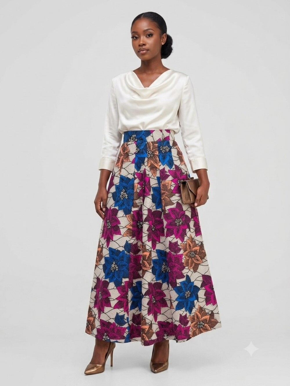 Francis + Benedict Cotton White Pink Floral Maxi Skirt NWT XS